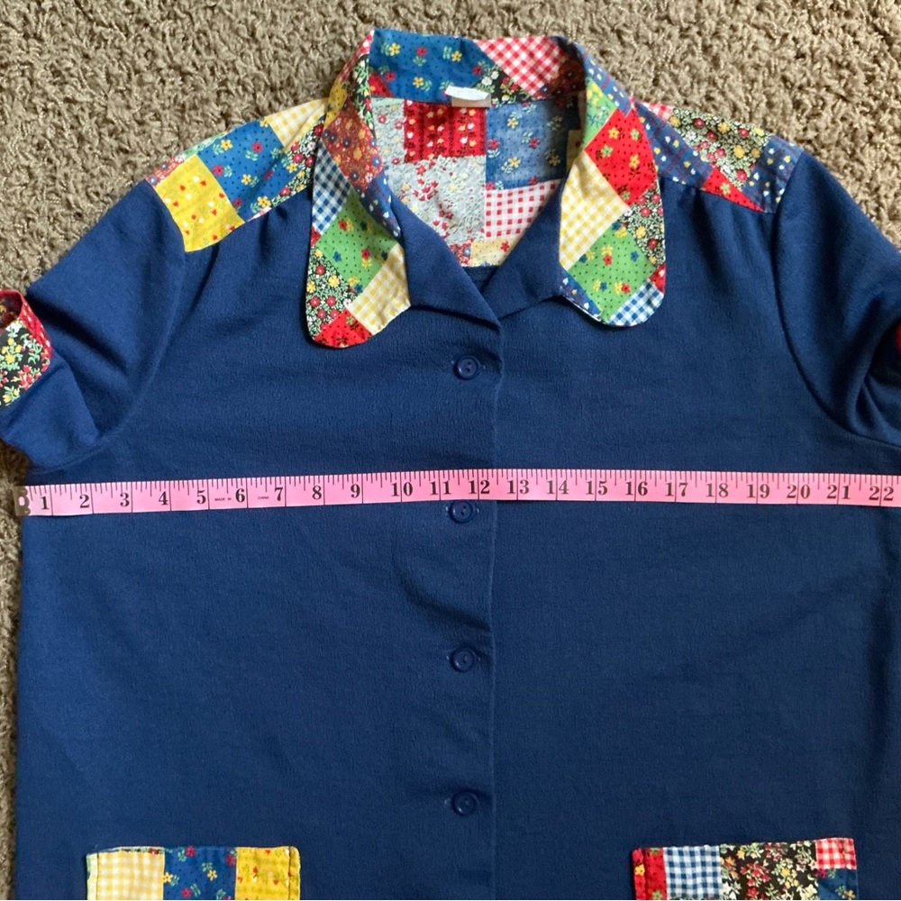 Vintage 1970’s Patchwork Button Down Smock Shirt,… - image 4